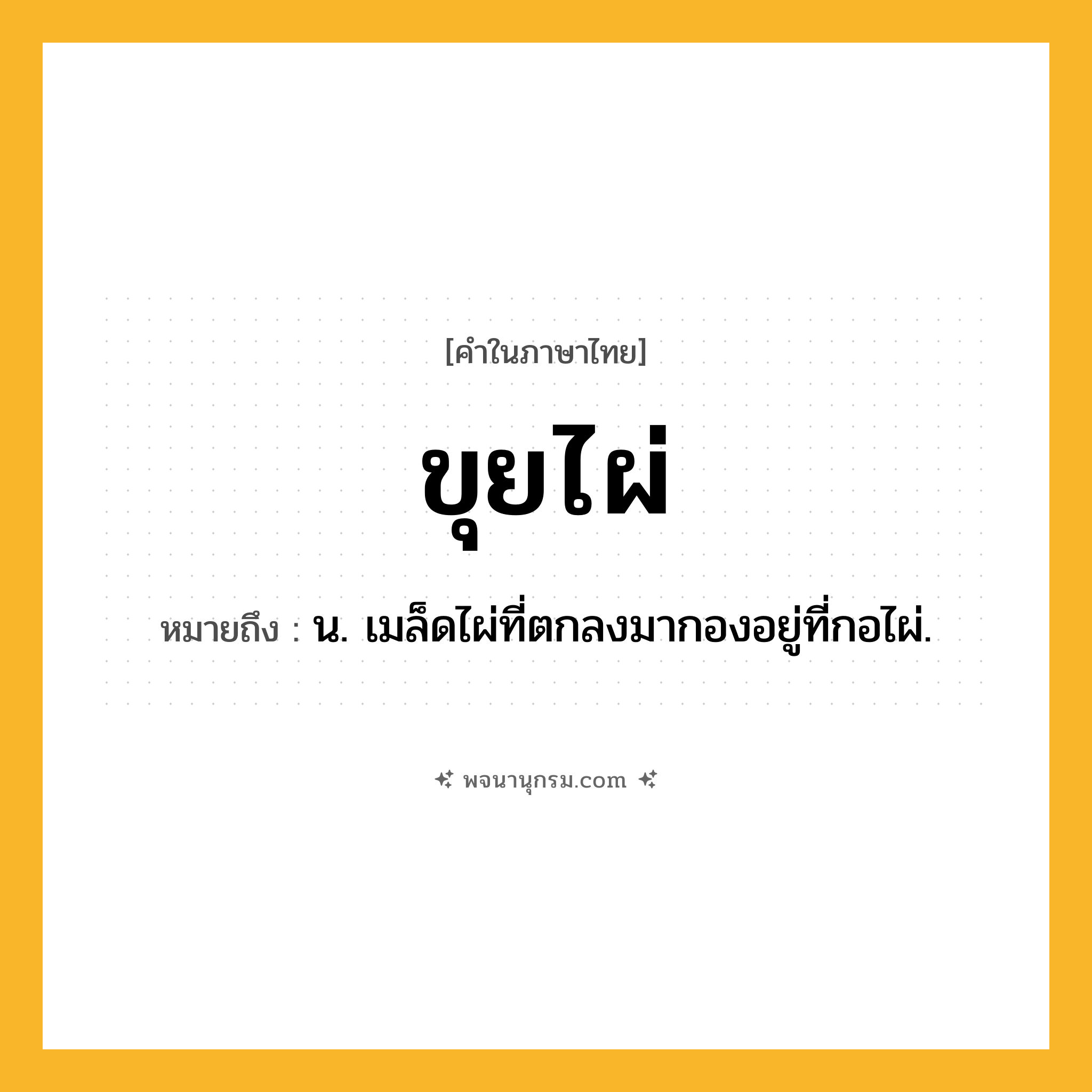 ขุยไผ่ ความหมาย หมายถึงอะไร?, คำในภาษาไทย ขุยไผ่ หมายถึง น. เมล็ดไผ่ที่ตกลงมากองอยู่ที่กอไผ่.
