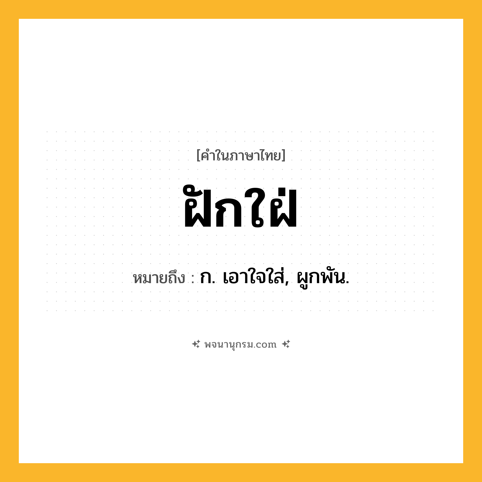 ฝักใฝ่ ความหมาย หมายถึงอะไร?, คำในภาษาไทย ฝักใฝ่ หมายถึง ก. เอาใจใส่, ผูกพัน.