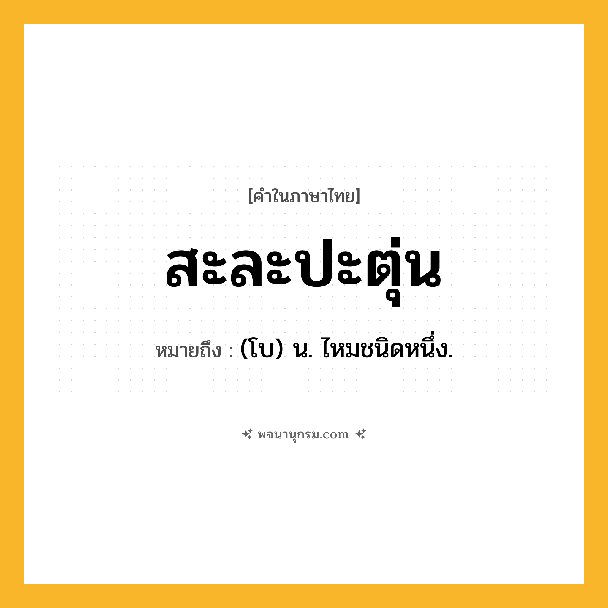 สะละปะตุ่น ความหมาย หมายถึงอะไร?, คำในภาษาไทย สะละปะตุ่น หมายถึง (โบ) น. ไหมชนิดหนึ่ง.