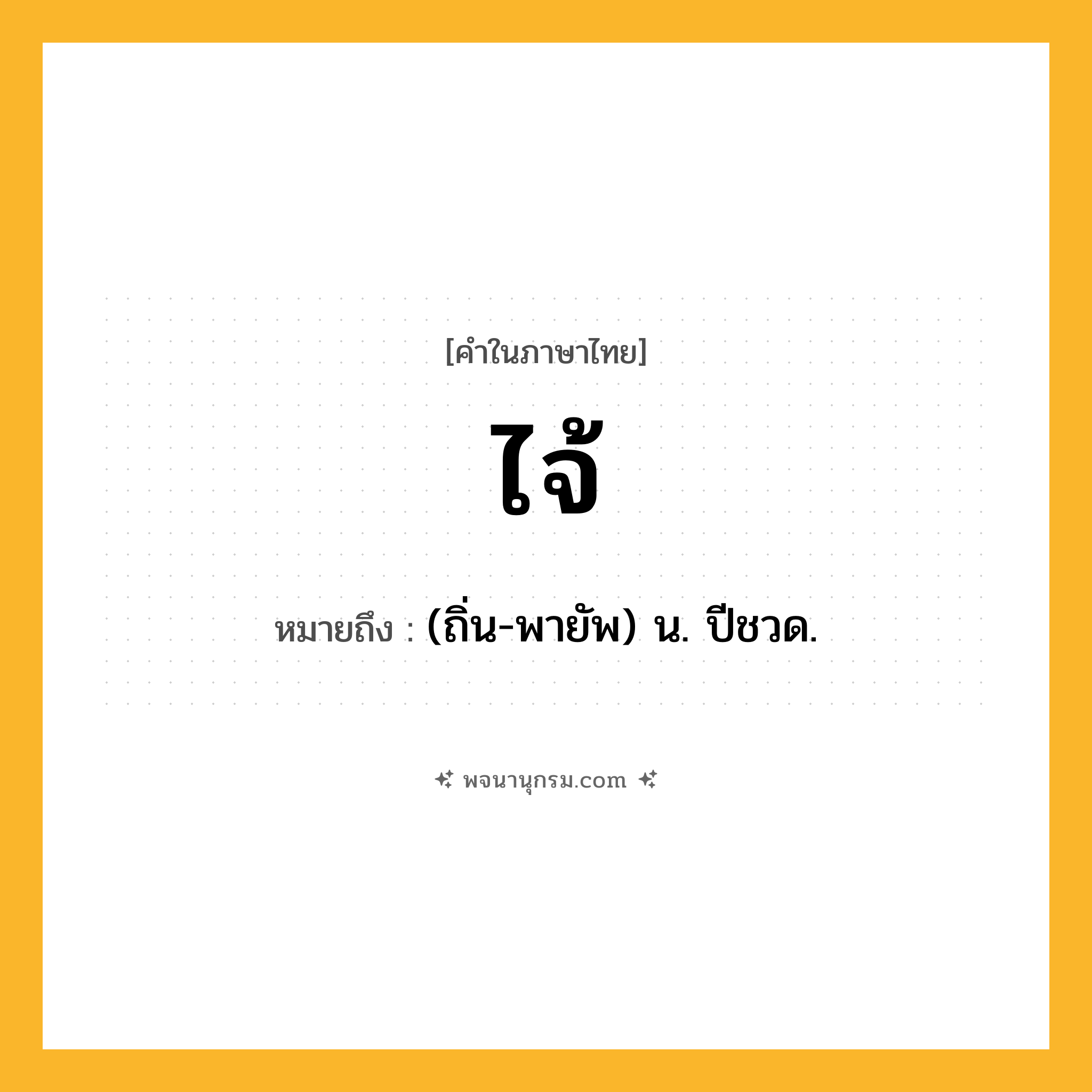 ไจ้ ความหมาย หมายถึงอะไร?, คำในภาษาไทย ไจ้ หมายถึง (ถิ่น-พายัพ) น. ปีชวด.